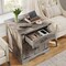 Greige End Table with Barn Door Storage Power Outlets USB Type-C Ports